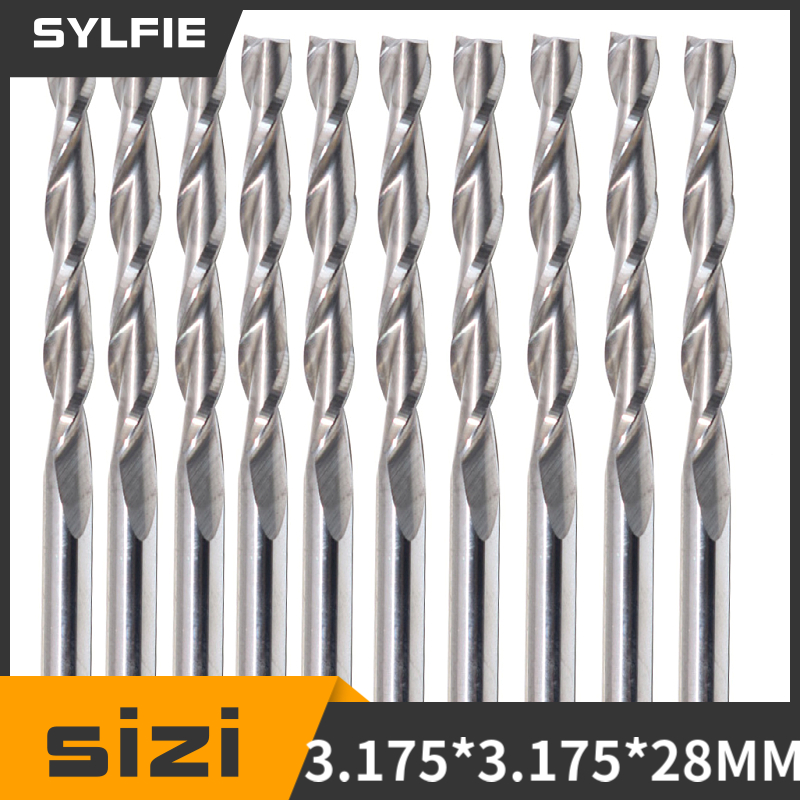 Cnc Router Bit - 10pcs Double Flute Spiral Cutter 3.175x25mm