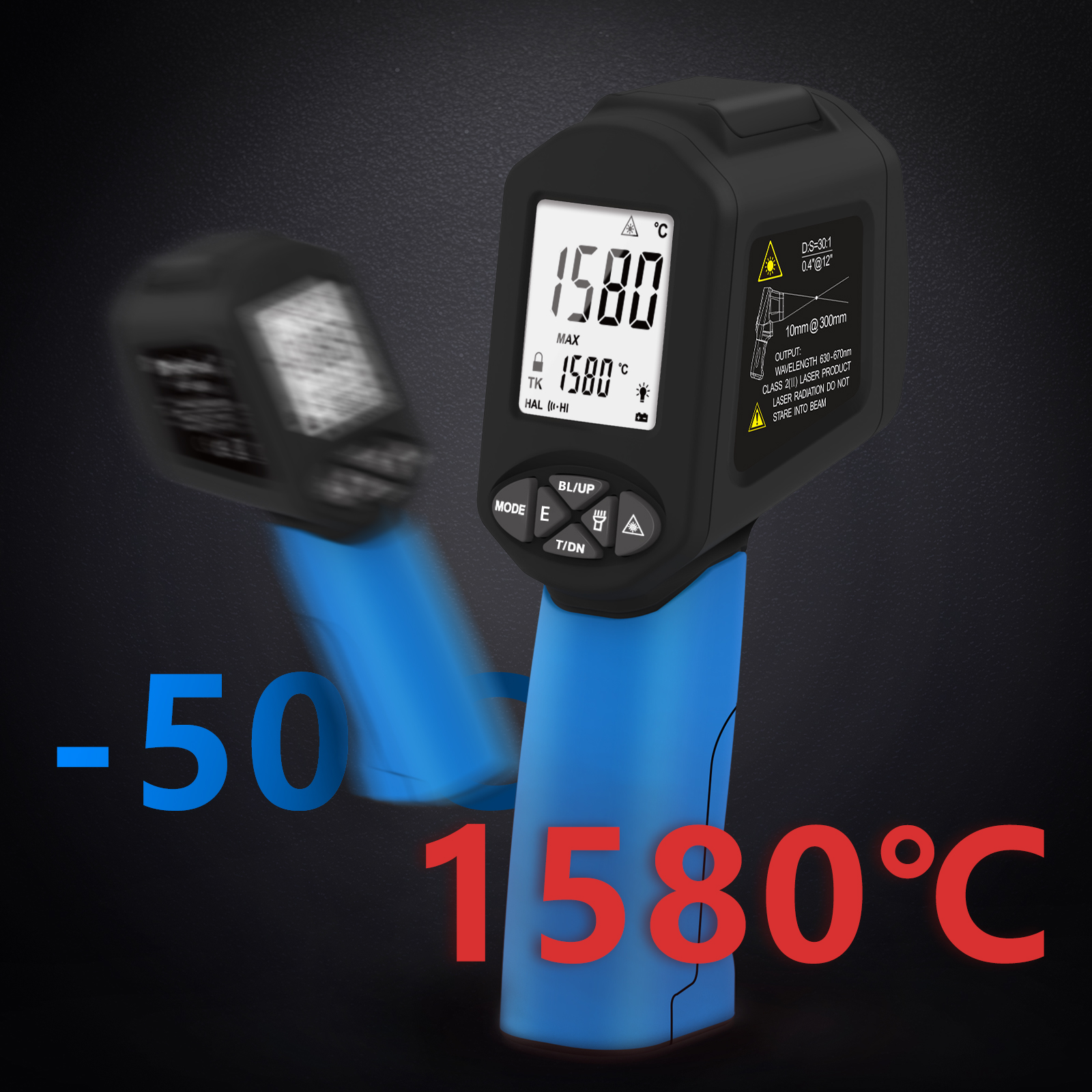 Industrial Laser Gun - Industrial Infrared Thermometer -50℃~1580℃ 30:1 D:S